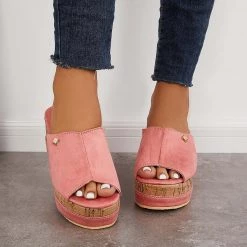 Mollyshoe Comfortable Cork Footbed Slip-on Sandals Platform Wedge Slippers