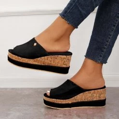 Mollyshoe Comfortable Cork Footbed Slip-on Sandals Platform Wedge Slippers