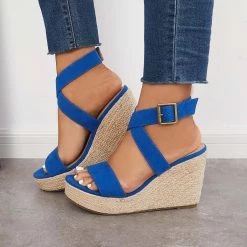 Mollyshoe Criss-Cross Ankle Strap Espadrille Wedge Platform Sandals