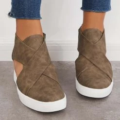 Mollyshoe Casual Wedge Sneakers Platform Crisscross Cut Out Shoes