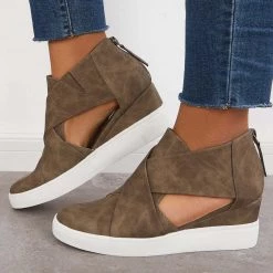 Mollyshoe Casual Wedge Sneakers Platform Crisscross Cut Out Shoes