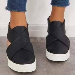 Mollyshoe Casual Wedge Sneakers Platform Crisscross Cut Out Shoes