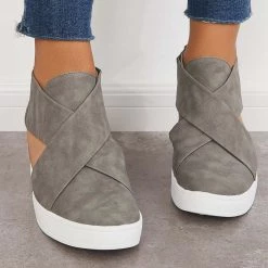 Mollyshoe Casual Wedge Sneakers Platform Crisscross Cut Out Shoes