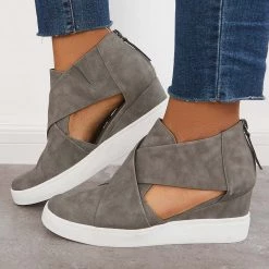 Mollyshoe Casual Wedge Sneakers Platform Crisscross Cut Out Shoes