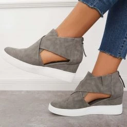 Mollyshoe Casual Wedge Sneakers Platform Crisscross Cut Out Shoes
