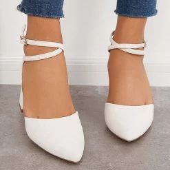 Mollyshoe Chunky Block Low Heel Pumps Pointed Toe Ankle Strap Heels 23 Mollyshoe Chunky Block Low Heel Pumps Pointed Toe Ankle Strap Heels