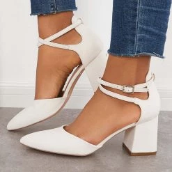 Mollyshoe Chunky Block Low Heel Pumps Pointed Toe Ankle Strap Heels 22 Mollyshoe Chunky Block Low Heel Pumps Pointed Toe Ankle Strap Heels