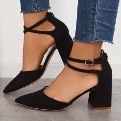Mollyshoe Chunky Block Low Heel Pumps Pointed Toe Ankle Strap Heels 18 Mollyshoe Chunky Block Low Heel Pumps Pointed Toe Ankle Strap Heels