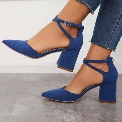 Mollyshoe Chunky Block Low Heel Pumps Pointed Toe Ankle Strap Heels 16 Mollyshoe Chunky Block Low Heel Pumps Pointed Toe Ankle Strap Heels