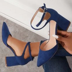 Mollyshoe Chunky Block Low Heel Pumps Pointed Toe Ankle Strap Heels 17 Mollyshoe Chunky Block Low Heel Pumps Pointed Toe Ankle Strap Heels