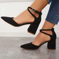 Mollyshoe Chunky Block Low Heel Pumps Pointed Toe Ankle Strap Heels 20 Mollyshoe Chunky Block Low Heel Pumps Pointed Toe Ankle Strap Heels