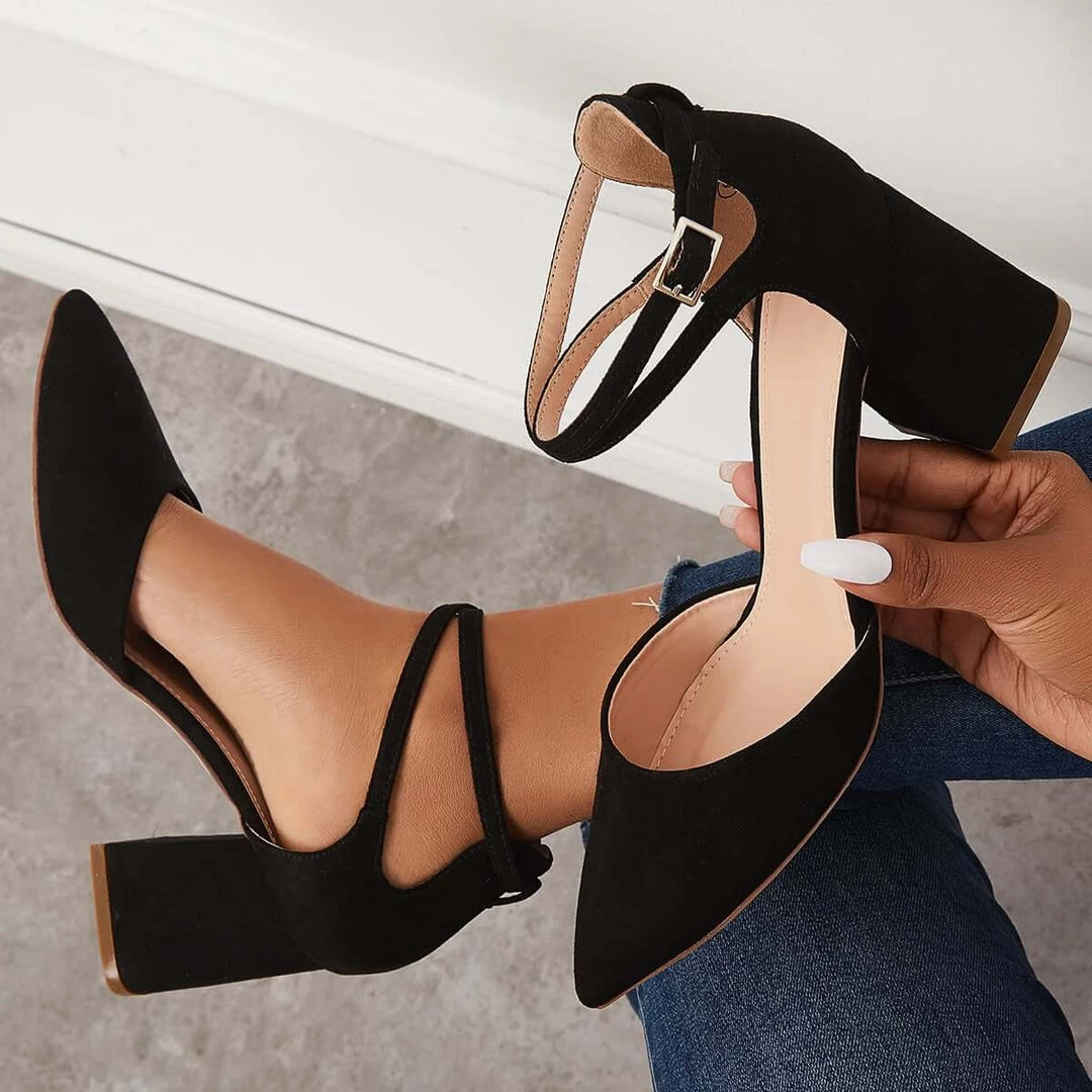 Mollyshoe Chunky Block Low Heel Pumps Pointed Toe Ankle Strap Heels 10 Mollyshoe Chunky Block Low Heel Pumps Pointed Toe Ankle Strap Heels