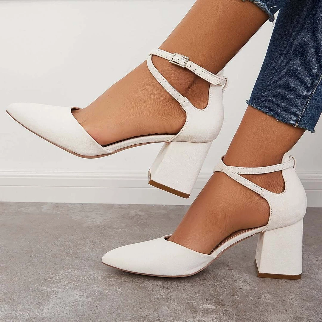 Mollyshoe Chunky Block Low Heel Pumps Pointed Toe Ankle Strap Heels 13 Mollyshoe Chunky Block Low Heel Pumps Pointed Toe Ankle Strap Heels