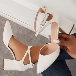 Mollyshoe Chunky Block Low Heel Pumps Pointed Toe Ankle Strap Heels 25 Mollyshoe Chunky Block Low Heel Pumps Pointed Toe Ankle Strap Heels