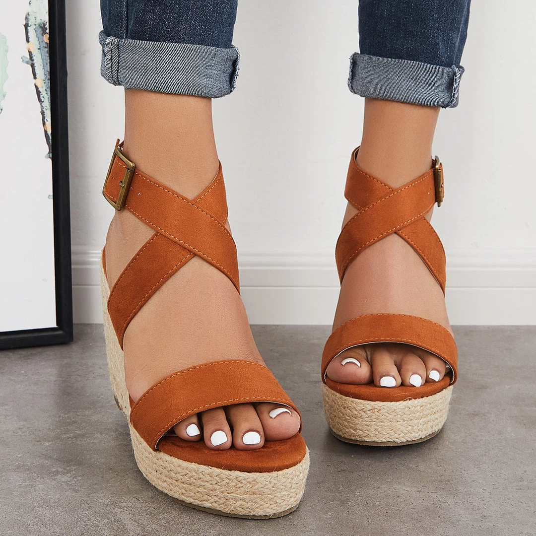 Mollyshoe Criss-Cross Ankle Strap Espadrille Wedge Platform Sandals 8 Mollyshoe Criss-Cross Ankle Strap Espadrille Wedge Platform Sandals