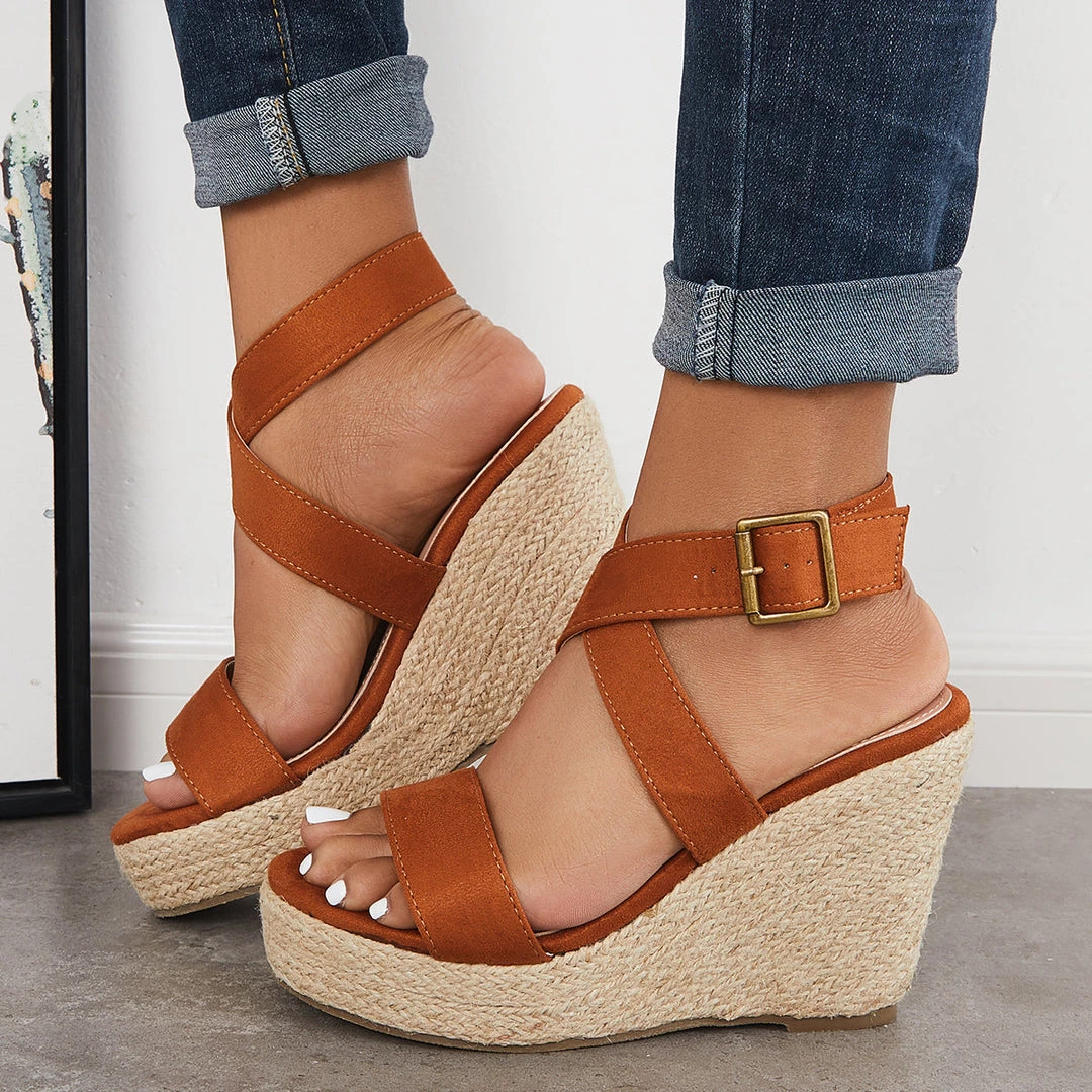 Mollyshoe Criss-Cross Ankle Strap Espadrille Wedge Platform Sandals 6 Mollyshoe Criss-Cross Ankle Strap Espadrille Wedge Platform Sandals