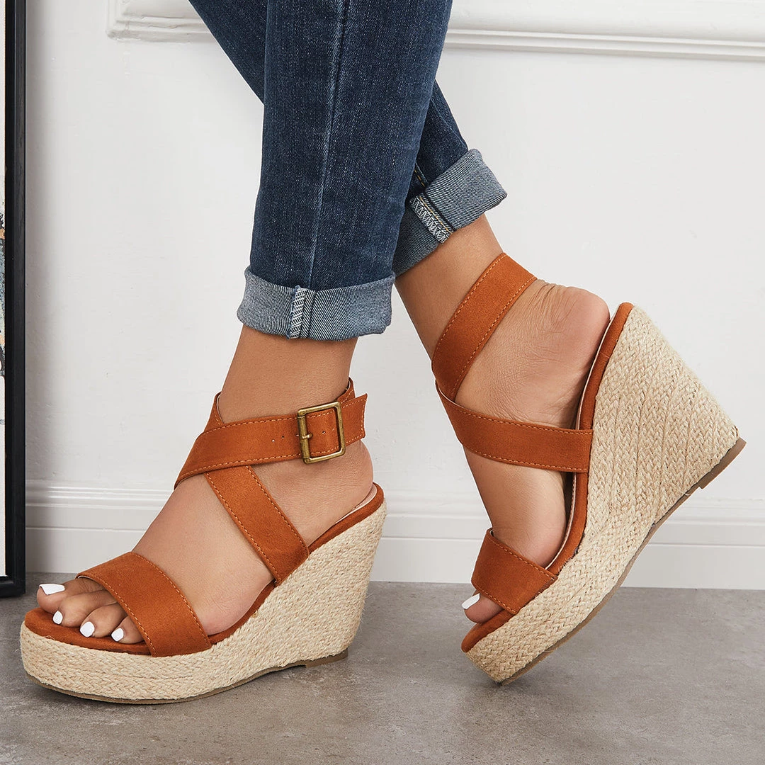 Mollyshoe Criss-Cross Ankle Strap Espadrille Wedge Platform Sandals 7 Mollyshoe Criss-Cross Ankle Strap Espadrille Wedge Platform Sandals