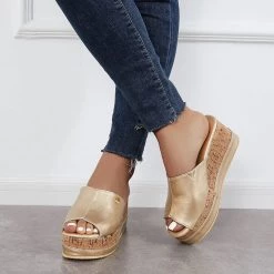Mollyshoe Comfortable Cork Footbed Slip-on Sandals Platform Wedge Slippers