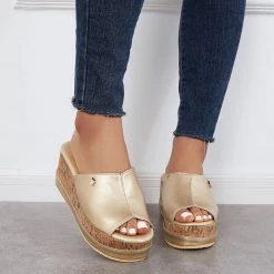 Mollyshoe Comfortable Cork Footbed Slip-on Sandals Platform Wedge Slippers