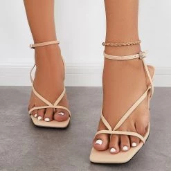 Mollyshoe Square Toe Flip Flops Heels Kitten Heel Ankle Strap Sandals