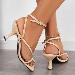 Mollyshoe Square Toe Flip Flops Heels Kitten Heel Ankle Strap Sandals