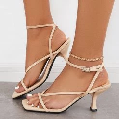 Mollyshoe Square Toe Flip Flops Heels Kitten Heel Ankle Strap Sandals