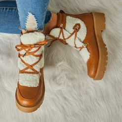 Mollyshoe Women's Faux Shearling Stiching Lace Up Snow Boots 33 Mollyshoe Women's Faux Shearling Stiching Lace Up Snow Boots