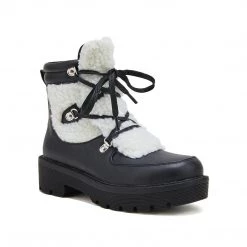 Mollyshoe Women's Faux Shearling Stiching Lace Up Snow Boots 37 Mollyshoe Women's Faux Shearling Stiching Lace Up Snow Boots