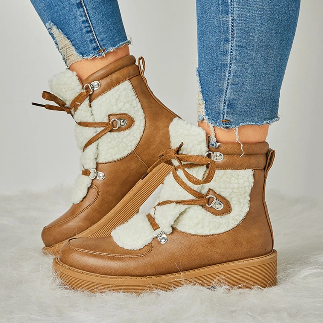 Mollyshoe Women's Faux Shearling Stiching Lace Up Snow Boots 12 Mollyshoe Women's Faux Shearling Stiching Lace Up Snow Boots