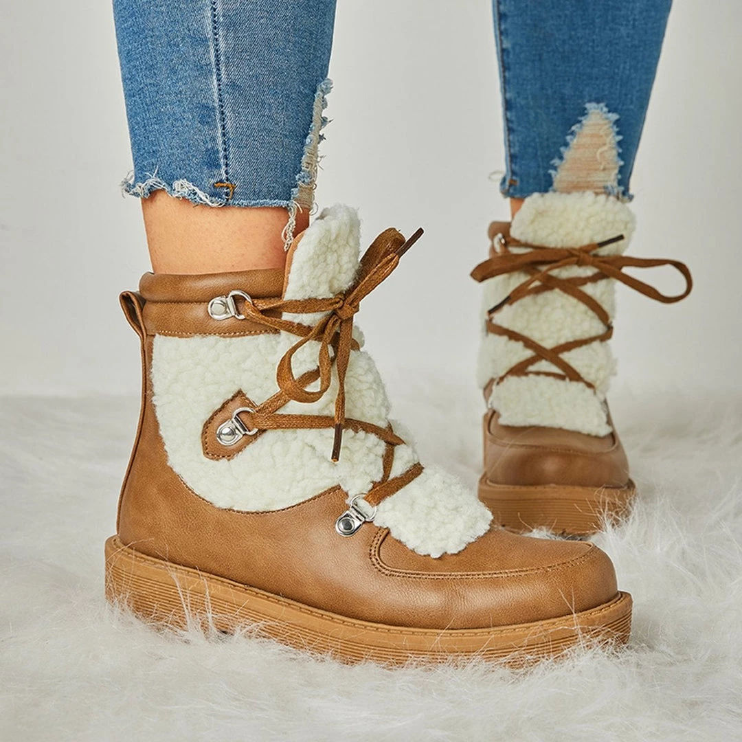 Mollyshoe Women's Faux Shearling Stiching Lace Up Snow Boots 13 Mollyshoe Women's Faux Shearling Stiching Lace Up Snow Boots