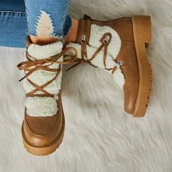 Mollyshoe Women's Faux Shearling Stiching Lace Up Snow Boots 32 Mollyshoe Women's Faux Shearling Stiching Lace Up Snow Boots
