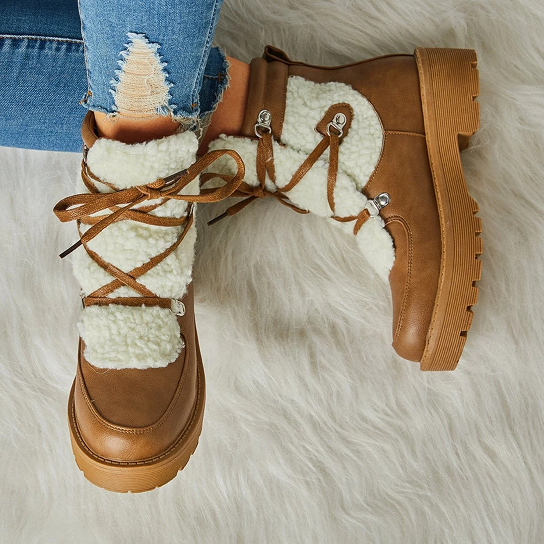 Mollyshoe Women's Faux Shearling Stiching Lace Up Snow Boots 14 Mollyshoe Women's Faux Shearling Stiching Lace Up Snow Boots