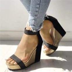 Mollyshoe Sexy Open Toe Back Zipper Wedges Sandals Heels