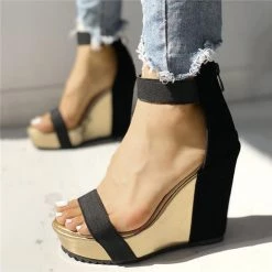 Mollyshoe Sexy Open Toe Back Zipper Wedges Sandals Heels