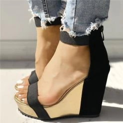 Mollyshoe Sexy Open Toe Back Zipper Wedges Sandals Heels