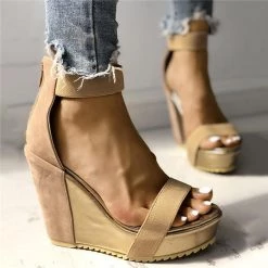 Mollyshoe Sexy Open Toe Back Zipper Wedges Sandals Heels