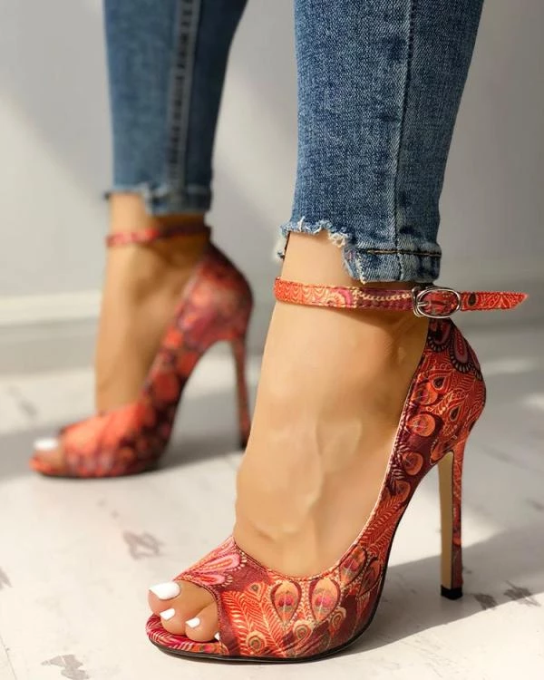 Mollyshoe Ethnic Print Peep Toe Ankle Strap Thin Heeled Sandals 10 Mollyshoe Ethnic Print Peep Toe Ankle Strap Thin Heeled Sandals
