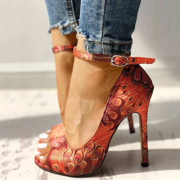 Mollyshoe Ethnic Print Peep Toe Ankle Strap Thin Heeled Sandals 11 Mollyshoe Ethnic Print Peep Toe Ankle Strap Thin Heeled Sandals
