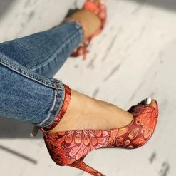 Mollyshoe Ethnic Print Peep Toe Ankle Strap Thin Heeled Sandals 24 Mollyshoe Ethnic Print Peep Toe Ankle Strap Thin Heeled Sandals