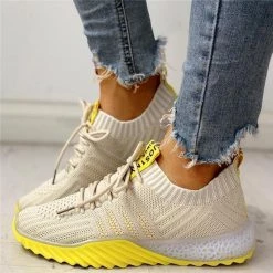 Mollyshoe Colorblock Knitted Breathable Lace-Up Sneakers