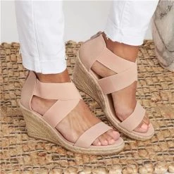 Mollyshoe Summer Round Toe High Heel Wedge Casual Ladies Sandals