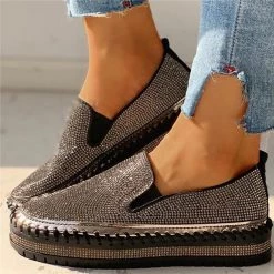 Mollyshoe Women Casual Fashion Rhinestone Slip-on Sneakers
