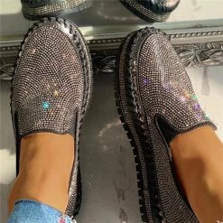 Mollyshoe Women Casual Fashion Rhinestone Slip-on Sneakers