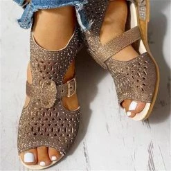 Mollyshoe Studded Hollow Out Peep Toe Buckled Sandals