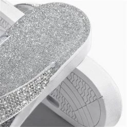 Mollyshoe Silver Summer Artificial Leather Rhinestone Seaside Slippers