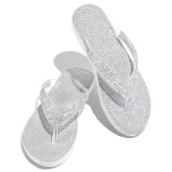 Mollyshoe Silver Summer Artificial Leather Rhinestone Seaside Slippers