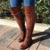 Mollyshoe Camel Pu Cross Strap Block Heel Knee High Boots