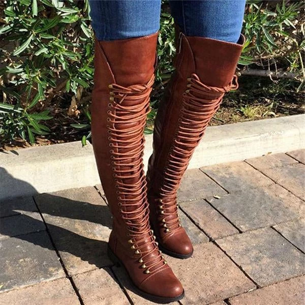 Mollyshoe Camel Pu Cross Strap Block Heel Knee High Boots 4 Mollyshoe Camel Pu Cross Strap Block Heel Knee High Boots