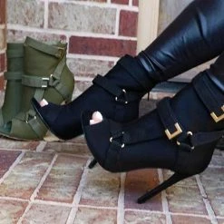 Mollyshoe Back Zip Peep Toe Stiletto Heel Ankle Boots