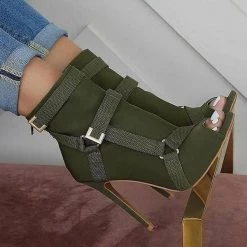 Mollyshoe Back Zip Peep Toe Stiletto Heel Ankle Boots